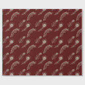 Red Cream Peacock Feathers Verjaardag Cadeaupapier (Vlak)