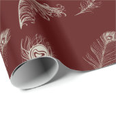 Red Cream Peacock Feathers Verjaardag Cadeaupapier (Rol Hoek)