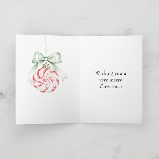 Red Cream Peppermint Candy Christmas Kaart (Binnen)
