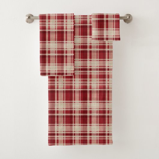 Red Cream Plaid Stripes Bad Handdoek (Insitu)