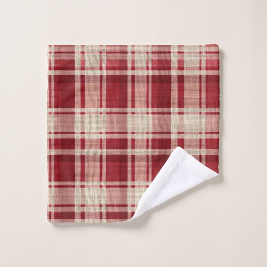 Red Cream Plaid Stripes Bad Handdoek (Wasdoekje)