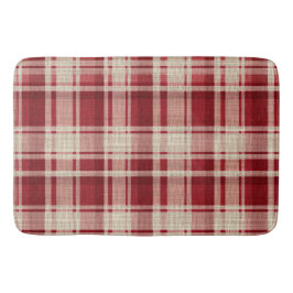 Red Cream Plaid Stripes Badmat