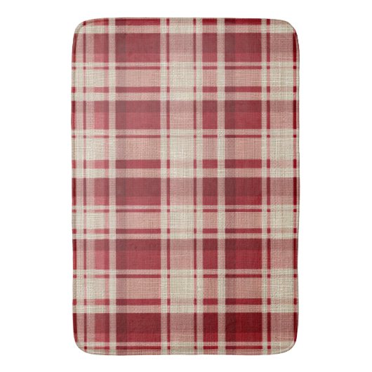 Red Cream Plaid Stripes Badmat (Voorkant Verticaal)