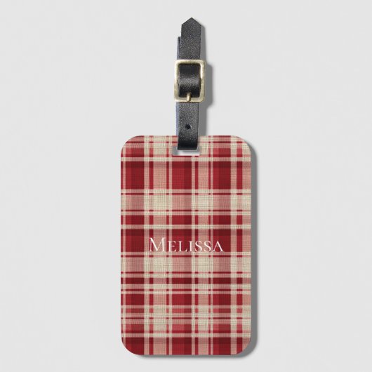 Red Cream Plaid Stripes Bagagelabel (Voorkant (verticaal))