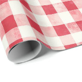 Red Cream Plaid Stripes Birthday Cadeaupapier (Rol Hoek)