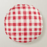 Red Cream Plaid Stripes Birthday Rond Kussen<br><div class="desc">Red Cream Plaid Stripes Birthday</div>