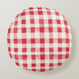 Red Cream Plaid Stripes Birthday Rond Kussen