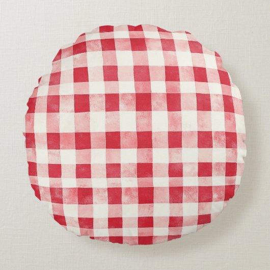Red Cream Plaid Stripes Birthday Rond Kussen (Voorkant)
