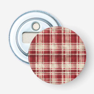 Red Cream Plaid Stripes Button Flesopener