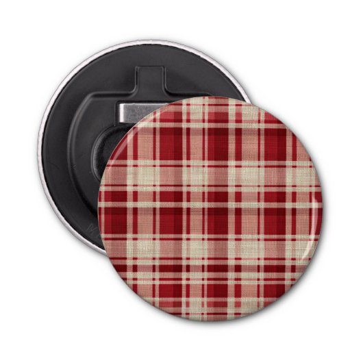 Red Cream Plaid Stripes Button Flesopener (Voorkant)
