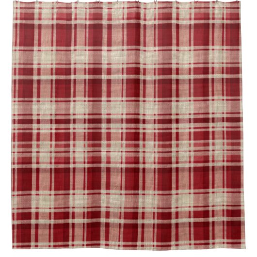 Red Cream Plaid Stripes Douchegordijn (Voorkant)