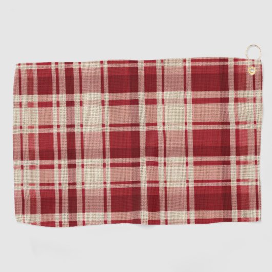 Red Cream Plaid Stripes Golfhanddoek (Horizontaal)