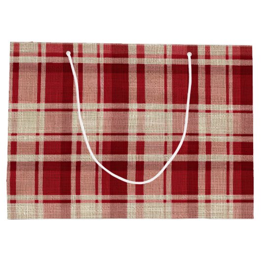 Red Cream Plaid Stripes Groot Cadeauzakje (Achterkant)