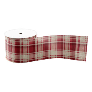 Red Cream Plaid Stripes Grosgrain Lint