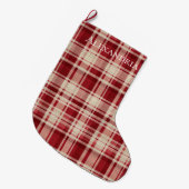 Red Cream Plaid Stripes Grote Kerstsok (Voorkant (Hangend))
