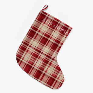 Red Cream Plaid Stripes Grote Kerstsok