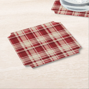 Red Cream Plaid Stripes Kartonnen Onderzetters