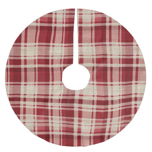 Red Cream Plaid Stripes Kerstboom Rok (Voorkant)