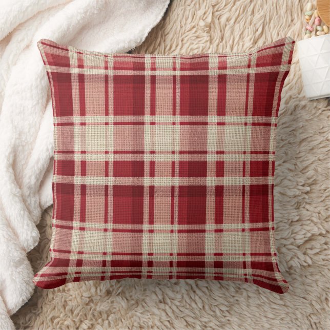 Red Cream Plaid Stripes Kussen (Deken)