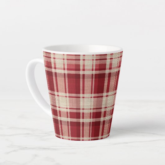 Red Cream Plaid Stripes Latte Mok (Linkerhoek)