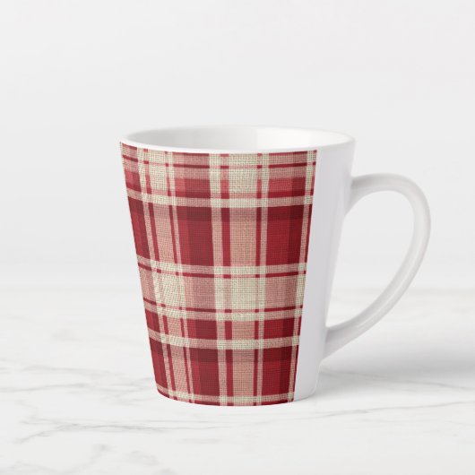 Red Cream Plaid Stripes Latte Mok (Rechts)