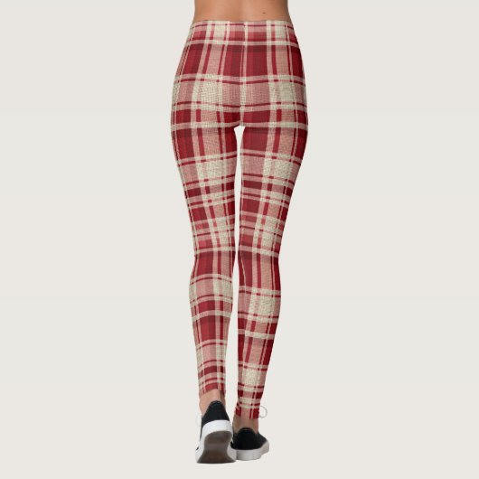 Red Cream Plaid Stripes Leggings (Achterkant)