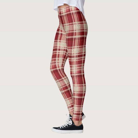 Red Cream Plaid Stripes Leggings (Links)