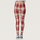 Red Cream Plaid Stripes Leggings (Voorkant)