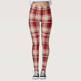 Red Cream Plaid Stripes Leggings