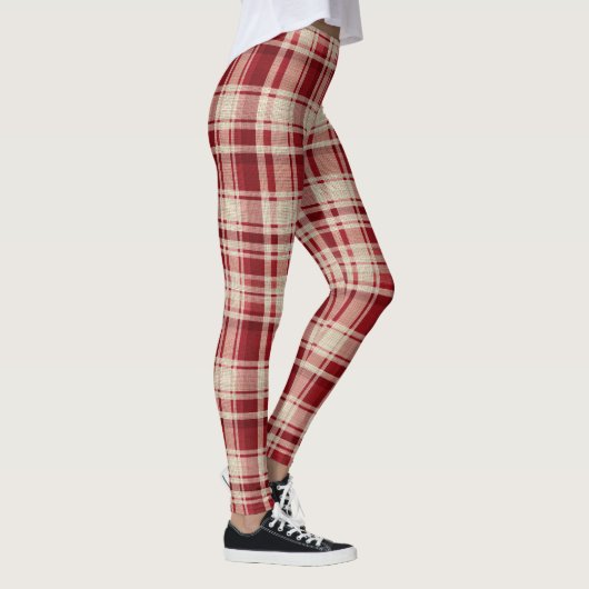 Red Cream Plaid Stripes Leggings (Rechts)