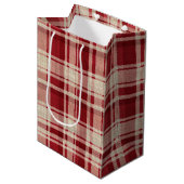 Red Cream Plaid Stripes Medium Cadeauzakje (Voorkant Gekanteld)