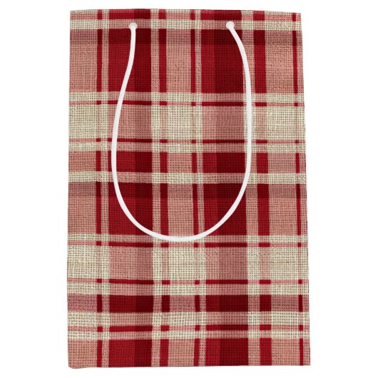 Red Cream Plaid Stripes Medium Cadeauzakje (Voorkant)
