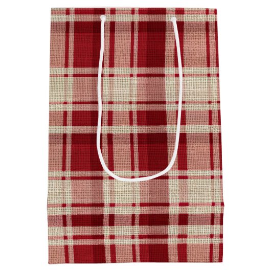Red Cream Plaid Stripes Medium Cadeauzakje (Achterkant)