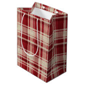 Red Cream Plaid Stripes Medium Cadeauzakje (Achterkant Gekanteld)