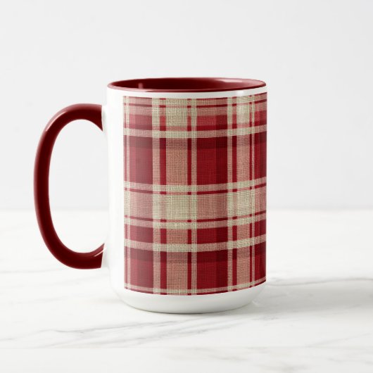 Red Cream Plaid Stripes Mok (Links)