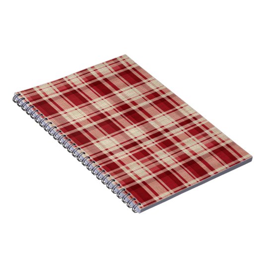Red Cream Plaid Stripes Notitieboek (Rechterzijde)