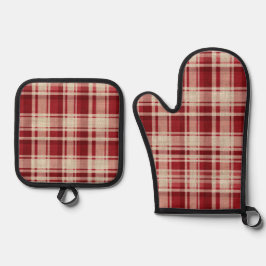 Red Cream Plaid Stripes Ovenwant & Pannenlap Set