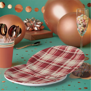 Red Cream Plaid Stripes Papieren Bordje