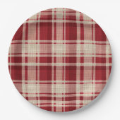 Red Cream Plaid Stripes Papieren Bordje (Voorkant)