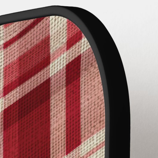 Red Cream Plaid Stripes Pickleball Paddle (Links Detail)
