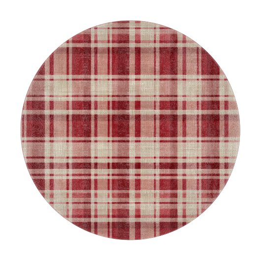Red Cream Plaid Stripes Snijplank (Voorkant)