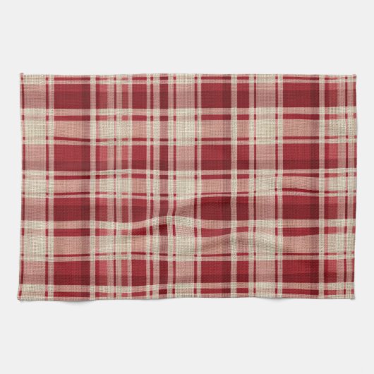 Red Cream Plaid Stripes Theedoek (Horizontaal)