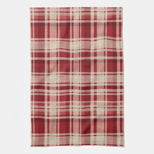 Red Cream Plaid Stripes Theedoek (Verticaal)
