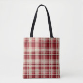 Red Cream Plaid Stripes Tote Bag (Voorkant)