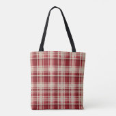 Red Cream Plaid Stripes Tote Bag (Achterkant)