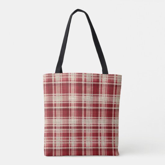 Red Cream Plaid Stripes Tote Bag (Achterkant)