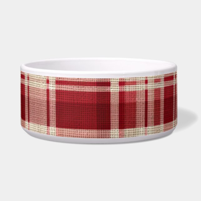 Red Cream Plaid Stripes Voerbakje (Voorkant)