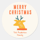 Red Cream Rendier Head Christmas Retro Ronde Sticker (Voorkant)