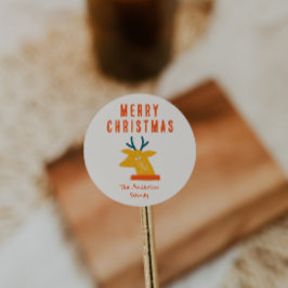  Red Cream Rendier Head Christmas Retro Ronde Sticker