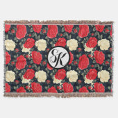 Red & Cream Roos Monogram met patroon Deken (Voorkant)